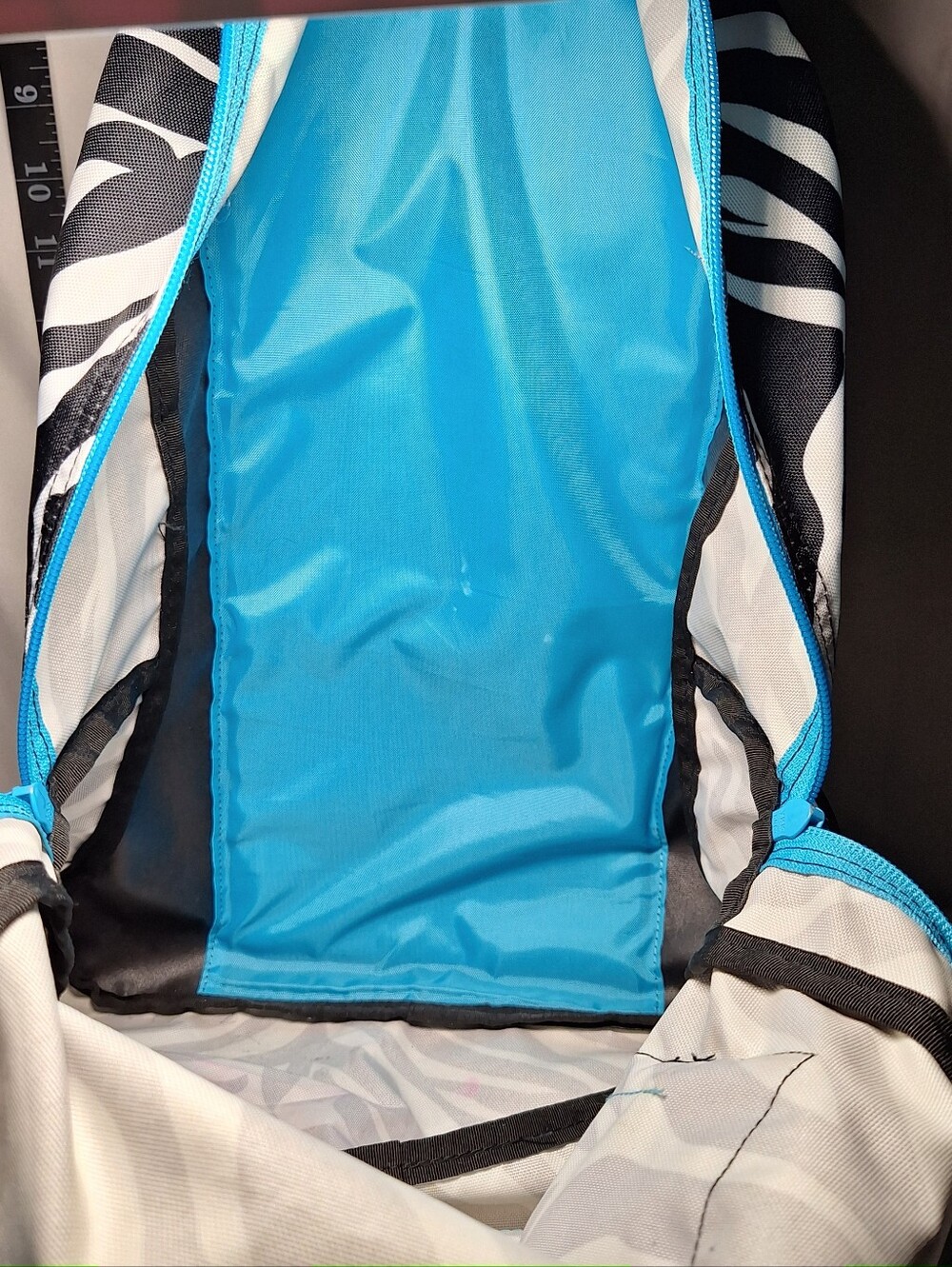 Jansport Backpack, Zebra Stripes, Black & White w/Blue Accents - Picture 14 of 16